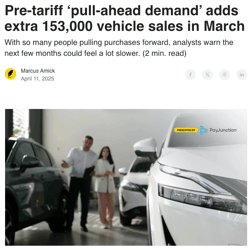 Buyer concerns about higher prices drove new vehicle sales from roughly 960,000 units in February to 1.31 million units in March