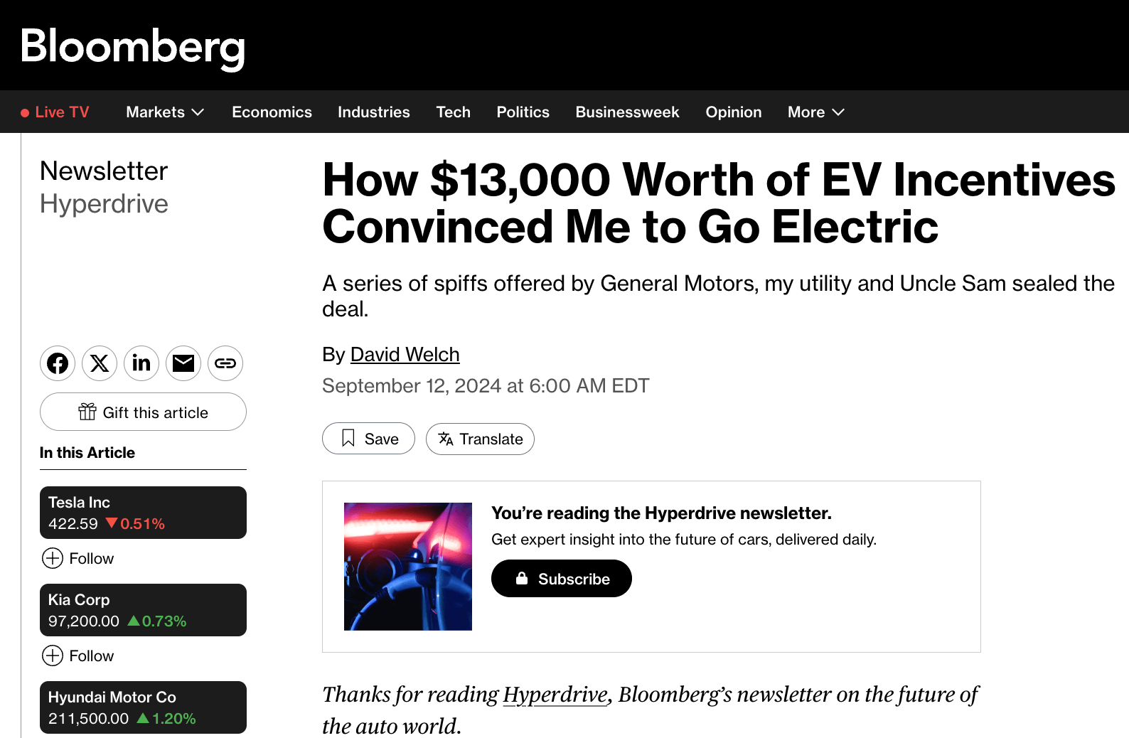 Bloomberg EV Incentives